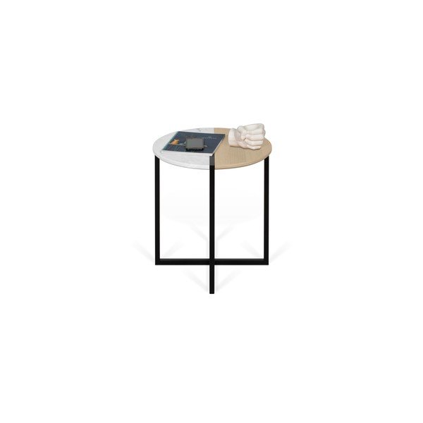 Odkladací stolík s doskou z dubového dreva a mramoru TemaHome Sonata, ø 50 cm-image-4