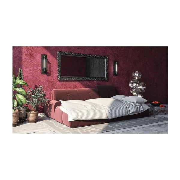 Tmavoružová zamatová rozkladacia rohová pohovka Devichy Tous, ľavý roh-image-3