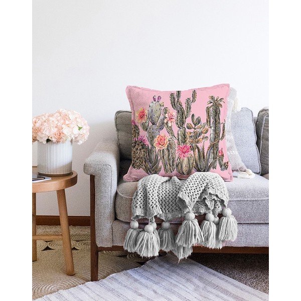 Ružová obliečka na vankúš s prímesou bavlny Minimalist Cushion Covers Blooming Cactus, 55 x 55 cm-image-2