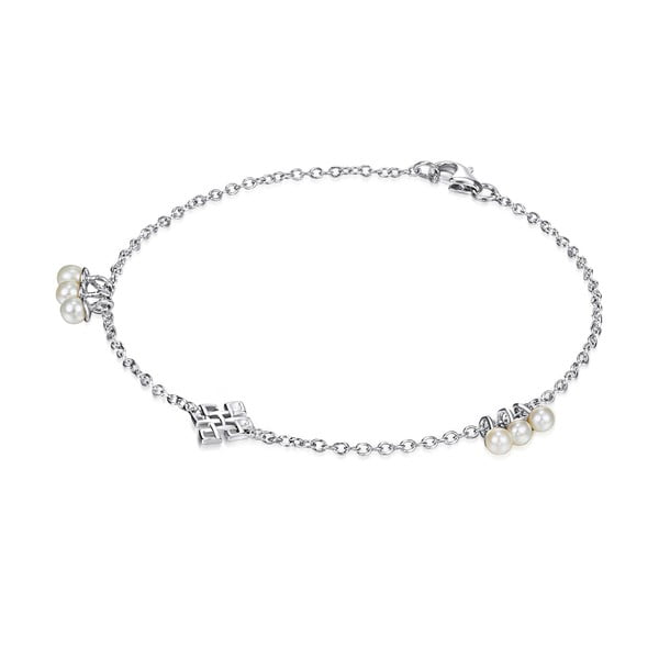 Strieborný náramok s perlami a príveskom Chakra Pearls Done, 17 cm