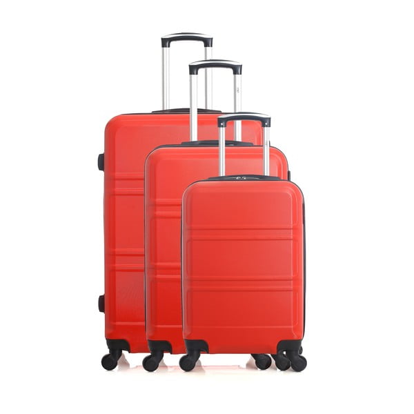 Sada 3 červených cestovných kufrov na kolieskach Hero Utah