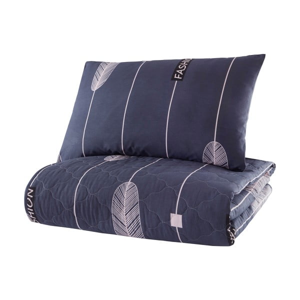 Modrá prikrývka cez posteľ s obliečkou na vankúš z ranforce bavlny Mijolnir Modena, 180 x 225 cm