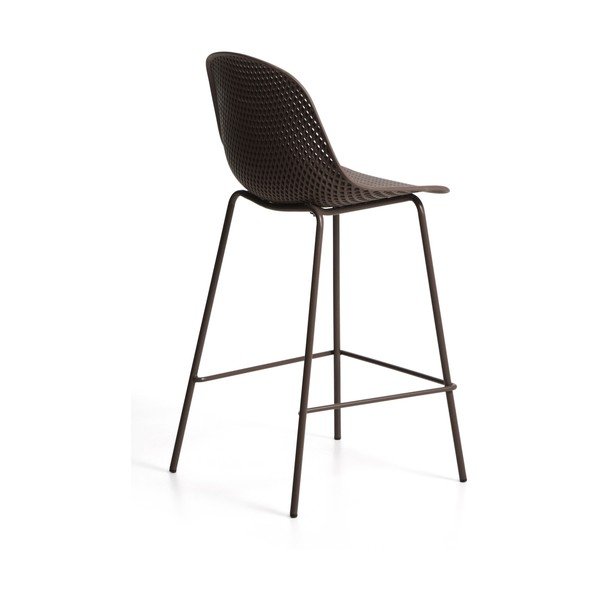 Hnedá kovová/plastová záhradná barová stolička Quinby – Kave Home-image-3
