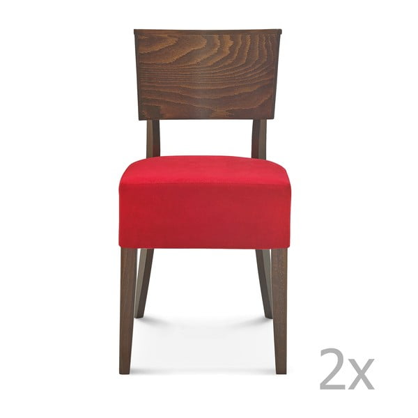 Sada 2 drevených stoličiek s červeným čalúnením Fameg Else