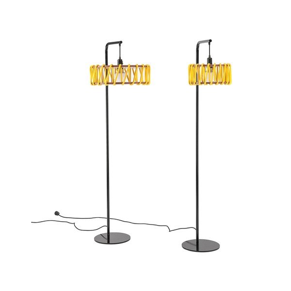 Stojacia lampa s čiernou konštrukciou a malým žltým tienidlom EMKO Macaron-image-3