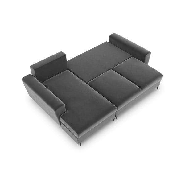 Svetlosivá zamatová rozkladacia/s úložným priestorom rohová pohovka (ľavý roh/s leňoškou) Kyoto – Cosmopolitan Design-image-2