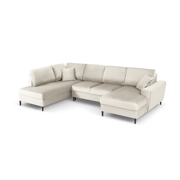 Béžová zamatová rozkladacia/s úložným priestorom rohová pohovka (ľavý roh/do "U") Kyoto – Cosmopolitan Design-image-1