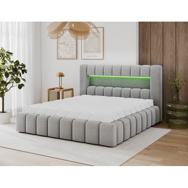 Sivá čalúnená dvojlôžková posteľ s úložným priestorom s roštom 160x200 cm Lamica – ELTAP-image-1