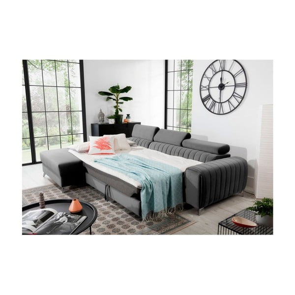 Sivá zamatová rozkladacia/s úložným priestorom rohová pohovka (ľavý roh/s leňoškou) Grayson – ELTAP-image-4