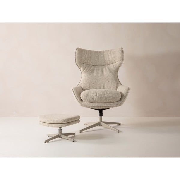 Béžové otočné kreslo s podnožkou z textílie buklé Kenzi – Micadoni-image-2