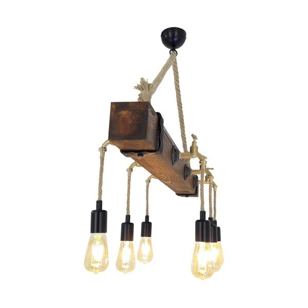 Drevené stropné závesné svietidlo Kutuk, 6 žiaroviek-image-2