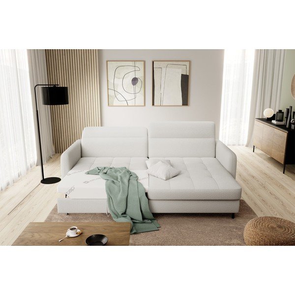 Krémovobiela rozkladacia/s úložným priestorom rohová pohovka z textílie buklé (pravý roh/s leňoškou) Gomsi – ELTAP-image-1