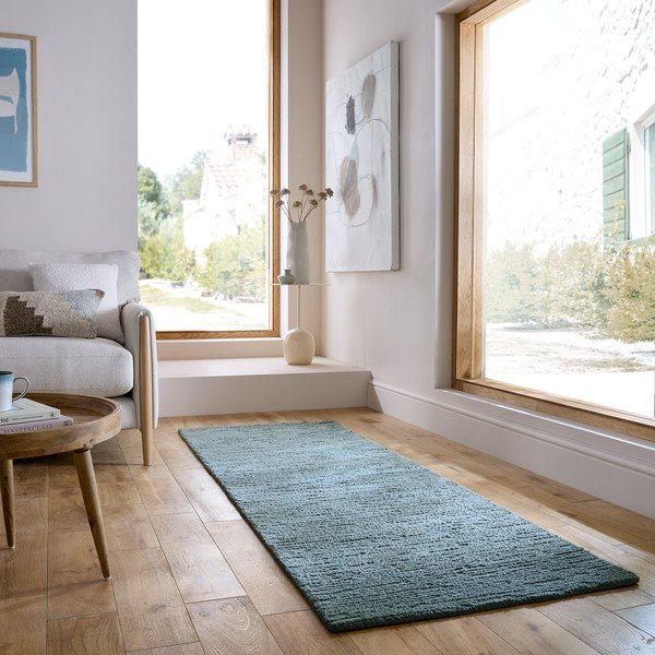 Sivomodrý ručne tkaný vlnený behúň 80x230 cm Harris Boucle – Flair Rugs-image-1