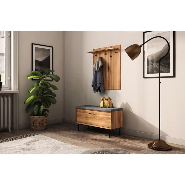 Nástenný vešiak z dubového dreva v prírodnej farbe s poličkou Abies - The Beds-image-4