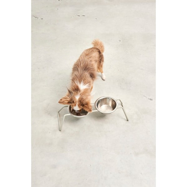 Súprava misiek s podstavcom pre psa z nehrdzavejúcej ocele Cena Greige M – MiaCara-image-2