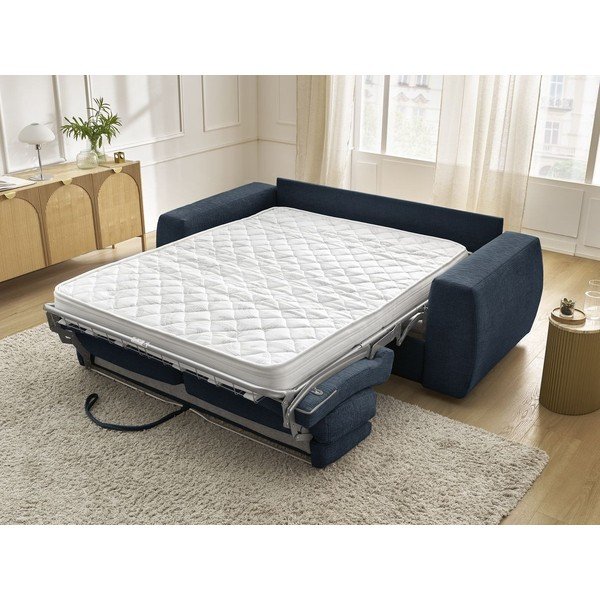 Tmavomodrá ženilková pohovka na každodenné spanie/rozkladacia 220 cm Hugo – Bobochic Paris-image-1