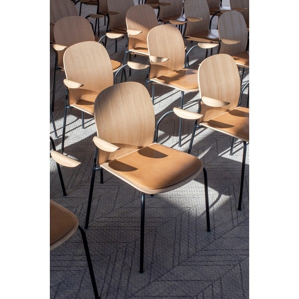 Hnedé/koňakovohnedé jedálenské stoličky v súprave s podrúčkami/stohovateľné 2 ks v dekore orecha Book – Gazzda-image-2