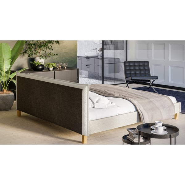 Krémová čalúnená dvojlôžková posteľ s roštom 200x200 cm Tina - Ropez-image-3