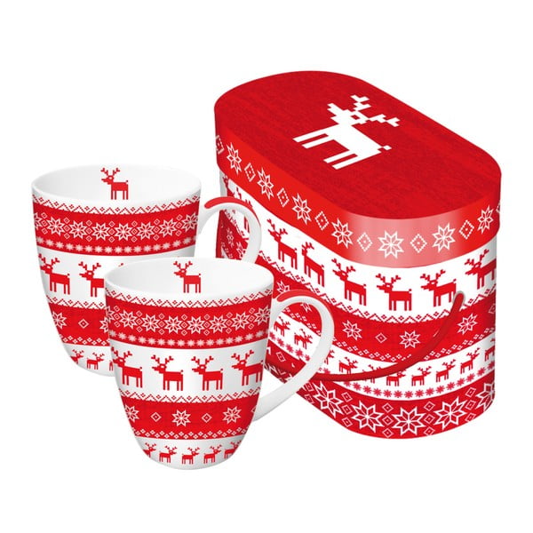 Sada 2 hrnčekov z kostného porcelánu s vianočným motívom v darčekovom balení PPD Magic Rojo Christmas, 350 ml