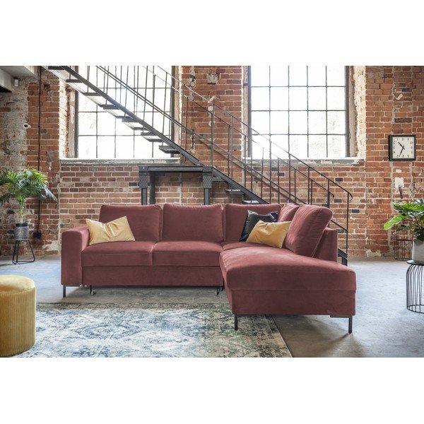 Ružová zamatová rozkladacia rohová pohovka (pravý roh) Lofty Lilly – Miuform-image-4