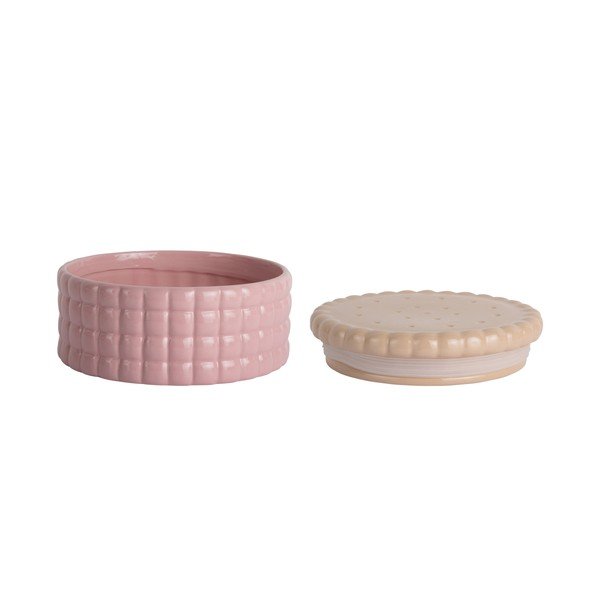 Svetloružový dekoratívny keramický úložný box ø 20x10 cm Biscuit Box – PT LIVING-image-2