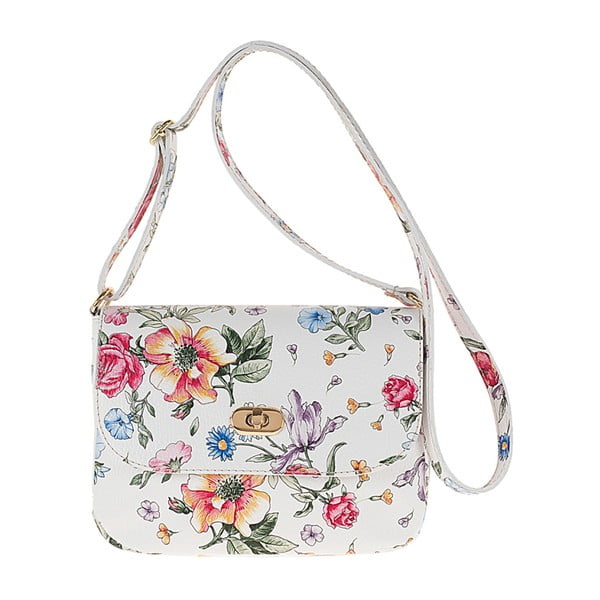 Biela kožená kabelka s kvetinovou potlačou Pitti Bags Neva