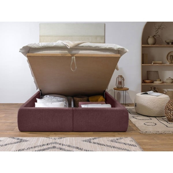 Ružová čalúnená dvojlôžková posteľ s úložným priestorom a roštom 160x200 cm Garancia – Bobochic Paris-image-3