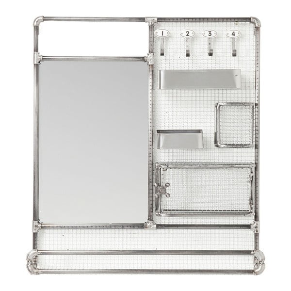 Zrkadlo s poličkami v striebornej farbe Kare Design Mirror Buster Organizer, 71 × 80 cm