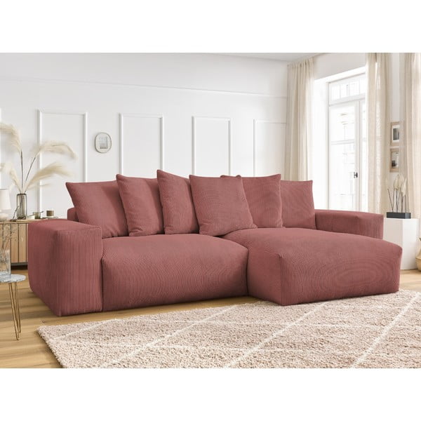 Ružová menčestrová rozkladacia/s úložným priestorom rohová pohovka Voltaire – Bobochic Paris-image-1