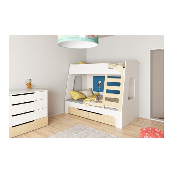 Biela poschodová posteľ s modrými detailmi Devoto Nimbo I.-image-2