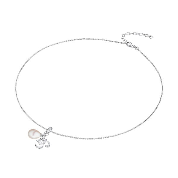 Strieborný náhrdelník s príveskom a perlou Chakra Pearls Om, 42 cm