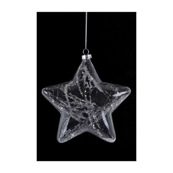 Vianočná sklenená ozdôba v tvare hviezdy s vetvičkou Ego Dekor, výška 15 cm