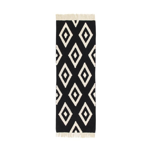 Čierny bavlnený ručne vyrobený koberec Lorena Canals Diamonds, 80 x 230 cm