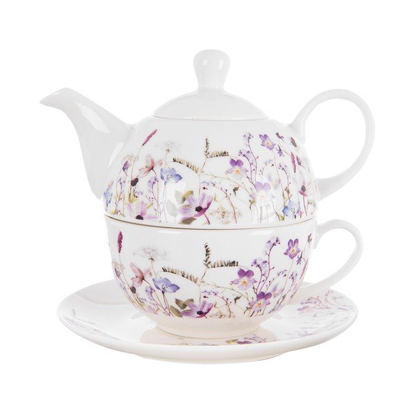 Biela/fialová porcelánová čajová súprava Louka – Orion