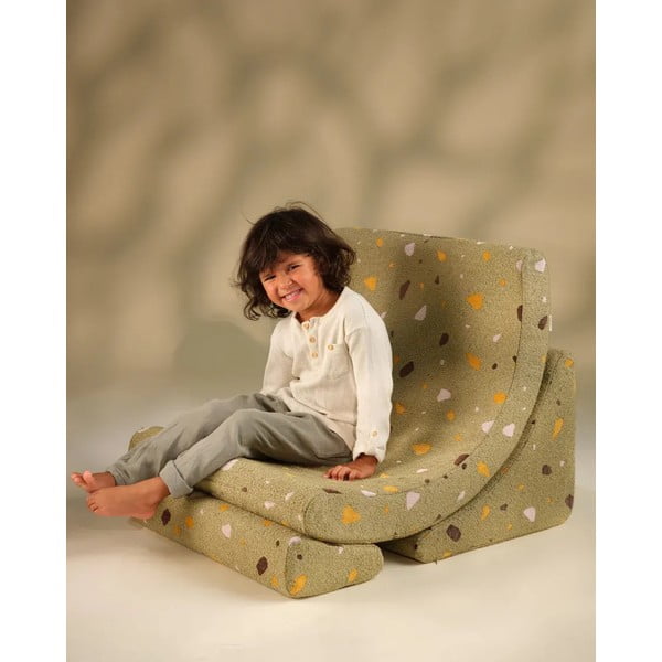 Zelené detské kresielko z textílie buklé/ženilkové Terrazzo Moon – Wigiwama-image-2