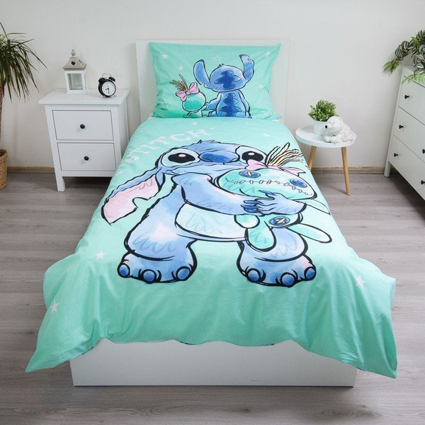 Bavlnené detské obliečky na jednolôžko v mentolovej farbe 140x200 cm Lilo & Stitch "Buddies" – Jerry Fabrics-image-1