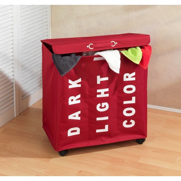 Červený trojitý kôš na bielizeň Wenko TRIV, 117,6 l-image-1