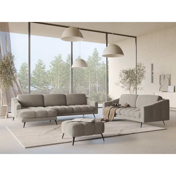 Béžová zamatová rohová pohovka (ľavý roh) Nalu – Makamii-image-1