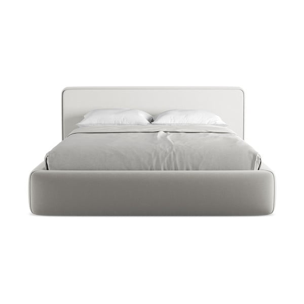 Svetlosivá čalúnená dvojlôžková posteľ s úložným priestorom s roštom 160x200 cm Kiana – Makamii-image-4