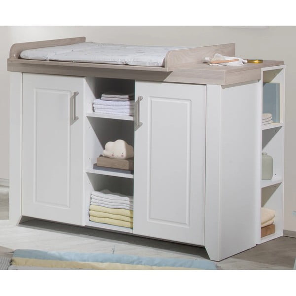 Biela nízka detská komoda v dekore brestu s prebaľovacím pultom 120x98 cm Felicia – Roba-image-1