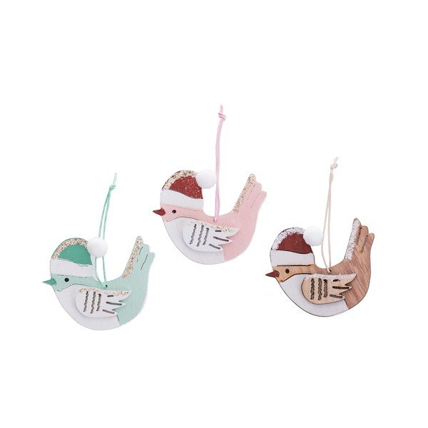 Drevené vianočné ozdoby v súprave 6 ks 8 cm Birds – Casa Selección