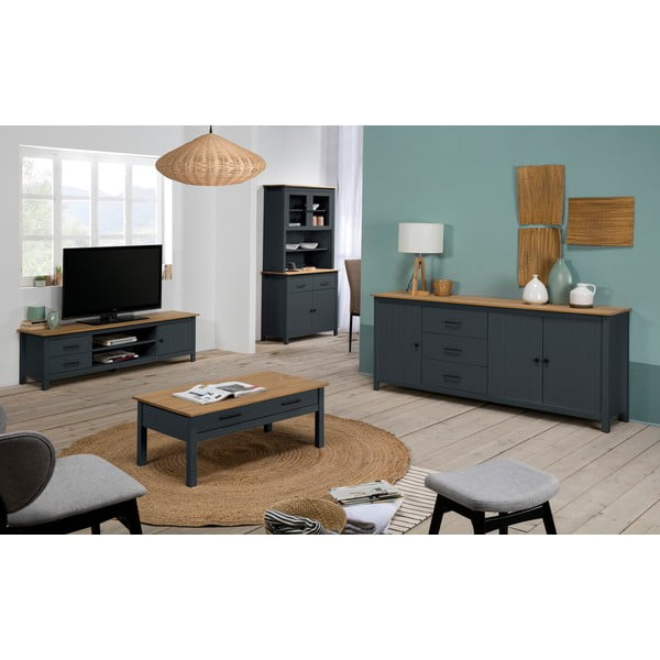 Tmavomodrá vitrína z borovicového dreva 90x180 cm Miranda – Marckeric-image-1