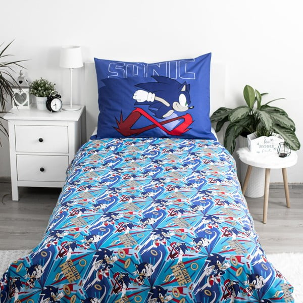 Modré bavlnené detské obliečky na jednolôžko 140x200 cm Sonic "Let´s go" – Jerry Fabrics-image-2