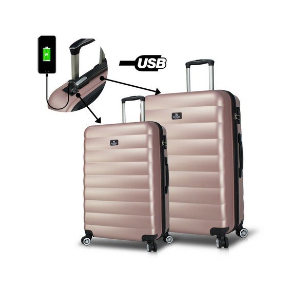 Sada 2 ružových cestovných kufrov na kolieskach s USB porty My Valice RESSNO Large & Medium-image-1