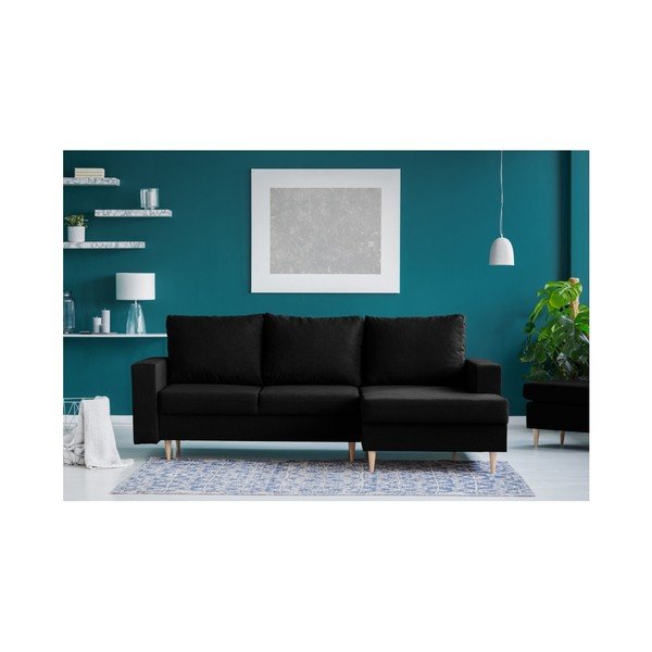 Čierna rohová rozkladacia pohovka s leňoškou na pravej strane Mazzini Sofas Iris-image-2