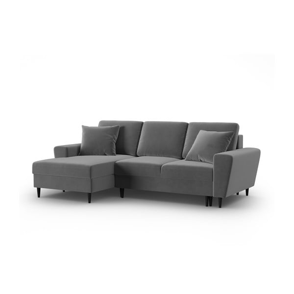 Svetlosivá zamatová rozkladacia/s úložným priestorom rohová pohovka (ľavý roh/s leňoškou) Kyoto – Cosmopolitan Design-image-4