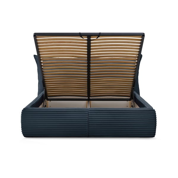 Tmavomodrá čalúnená dvojlôžková posteľ s úložným priestorom a roštom 180x200 cm Jade – Bobochic Paris-image-4