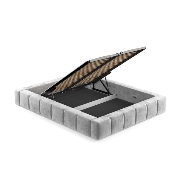 Svetlosivá čalúnená dvojlôžková posteľ s úložným priestorom s roštom 200x200 cm Aruba L – Maison de Rêve-image-3