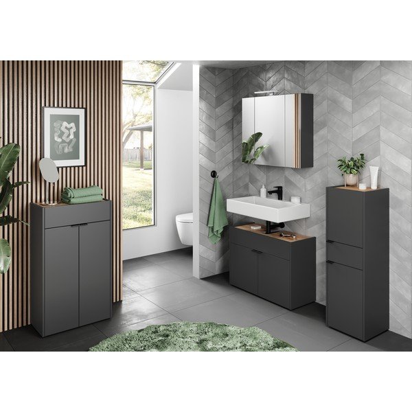 Antracitová vysoká kúpeľňová skrinka 34x111 cm Forano – Germania-image-3