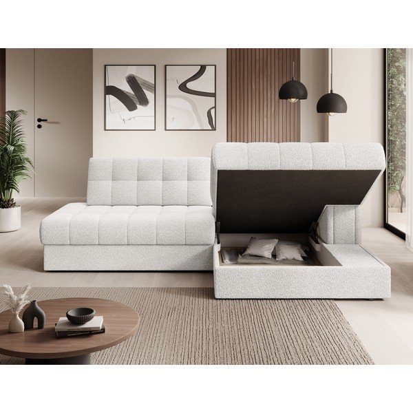 Krémovobiela rozkladacia rohová pohovka z textílie buklé (pravý roh/s leňoškou) Blezalt – ELTAP-image-4